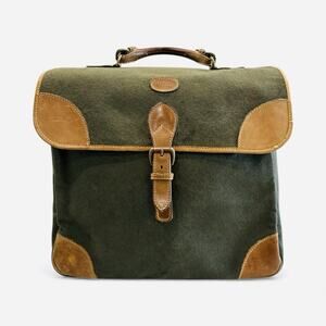 Mulholland Brothers LAND ROVER Messenger Waxed Canvas Bag Green Tan Leather